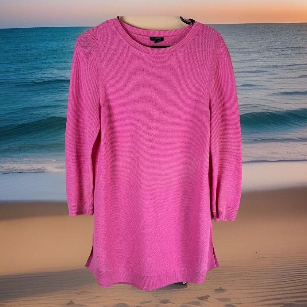 Talbots Women’s Pink Long Sleeve Ribbed Tunic  Sweater Size Small